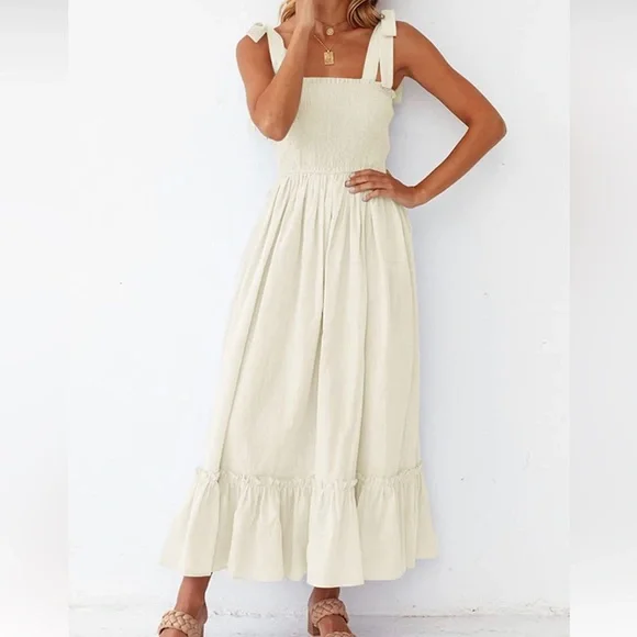 Zesica Dresses Boho Spaghetti Strap Square Neck Solid Color